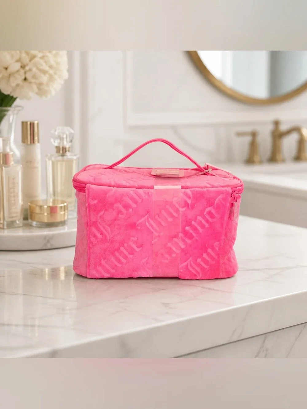 Juicy Couture Hot Pink Quilted 2-Piece Cosmetic Bag Set